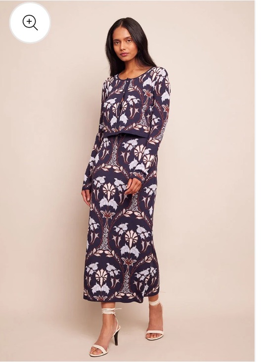 Cara Cara Dresses & Skirts - Cara Cara Two Piece Navy and White Floral Long-Sleeve Cardigan and Skirt
